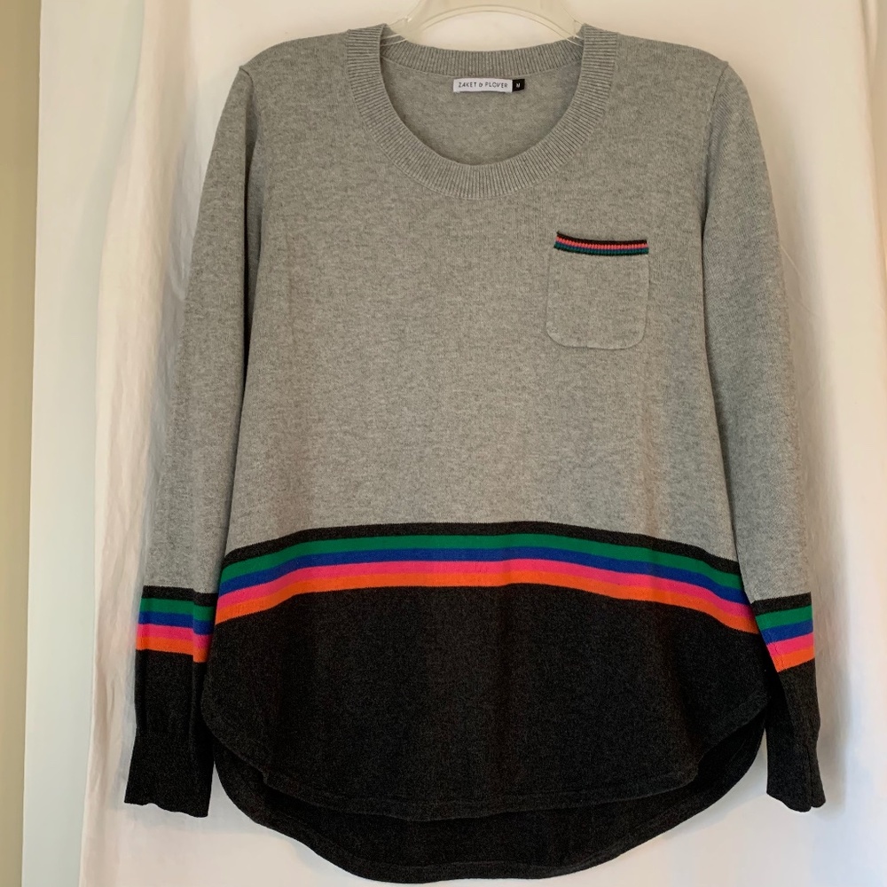 Zaket & Plover Gray and Black Stripe Hem Crewneck Sweater